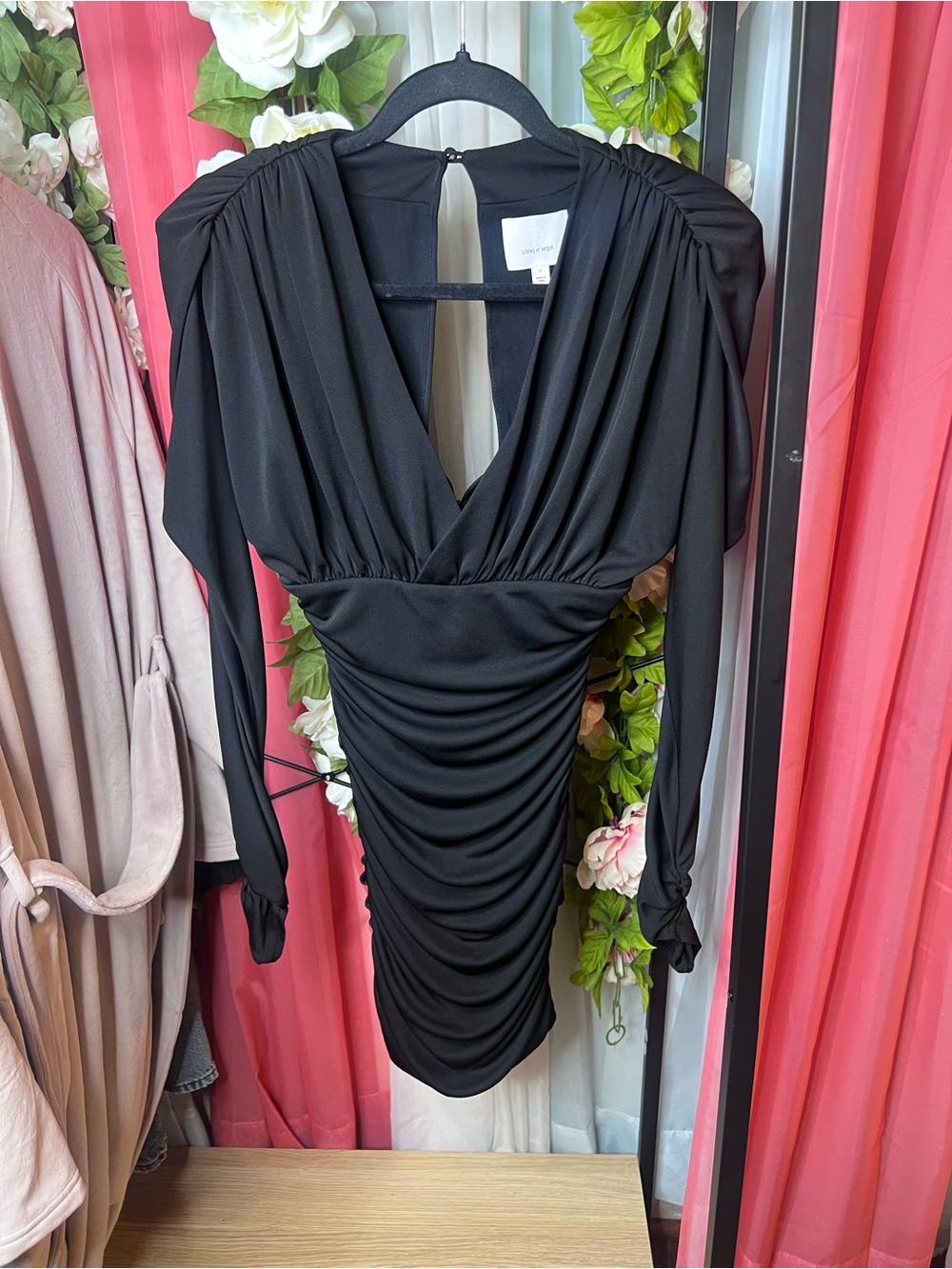 Cinq a Sept Belinda Ruched Mini Black Dress